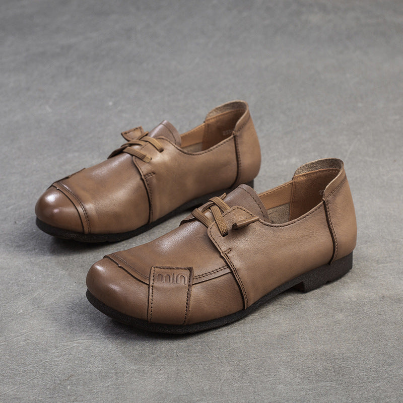 Women Retro Minimalist Leather Soft Flat Casual Shoes Newgew Shoes