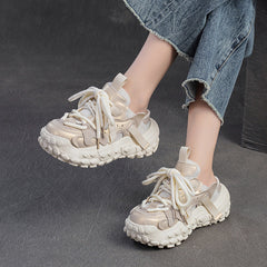 Women Retro Patchwork Low Top Platform Casual Shoes Newgew Shoes