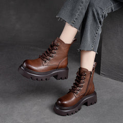 Women Retro Minimalist Classic Leather Lug Sole Boots Newgew Shoes