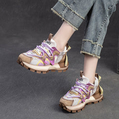 Women Patchwork Cowhide Leather Breathable Platform Shoes Newgew Shoes