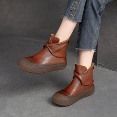 Women Retro Leather Thick Soled Ankle Boots Newgew Shoes