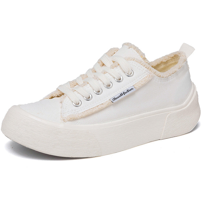 Versatile Women's Summer Breathable Platform White Canvas Shoes Newgew