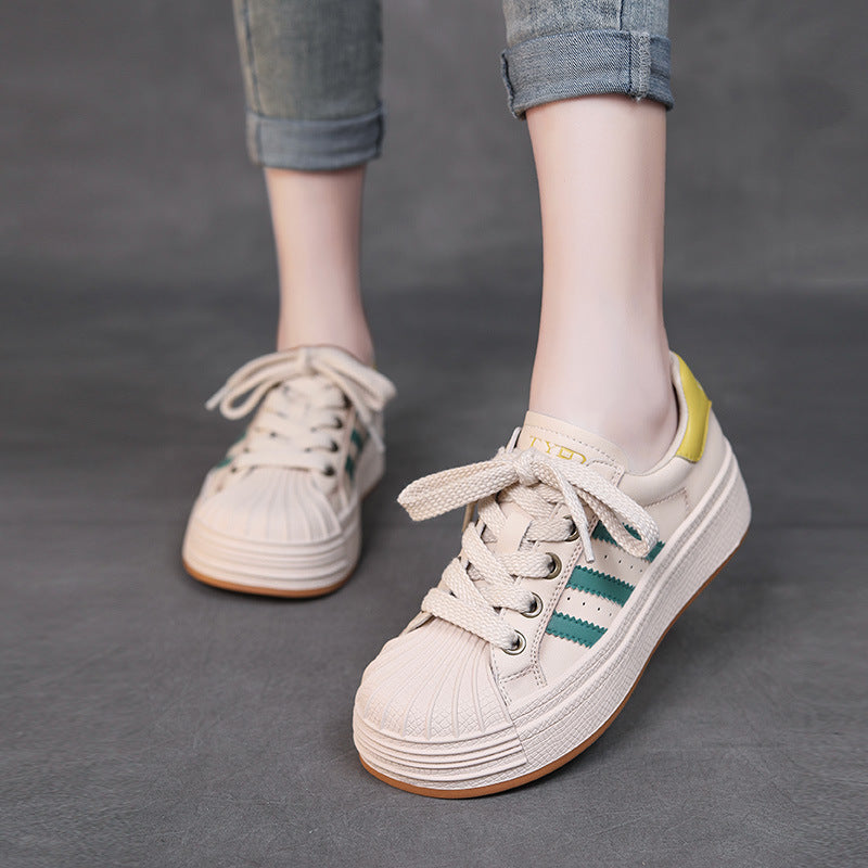 Women Fashion Leather Shell Toe Casual Sneakers Newgew Shoes