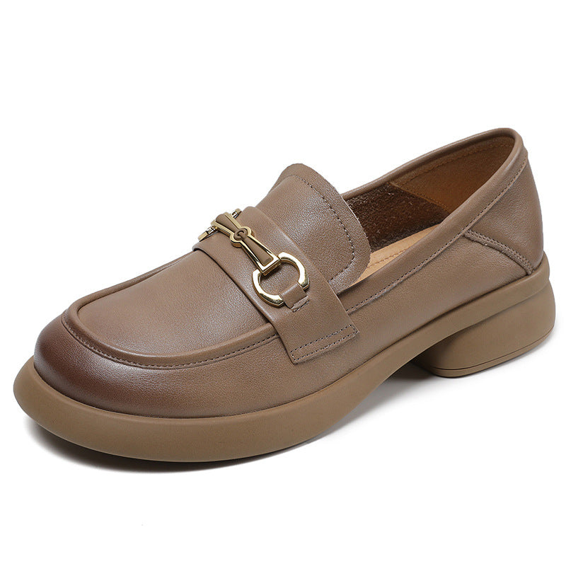 Women Casual Soft Leather Comfort Low Block Loafers Newgew Shoes