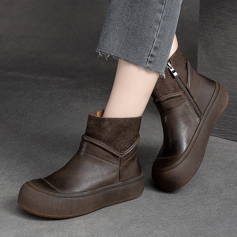 Women Retro Patchwork Leather Flat Ankle Boots Newgew Shoes