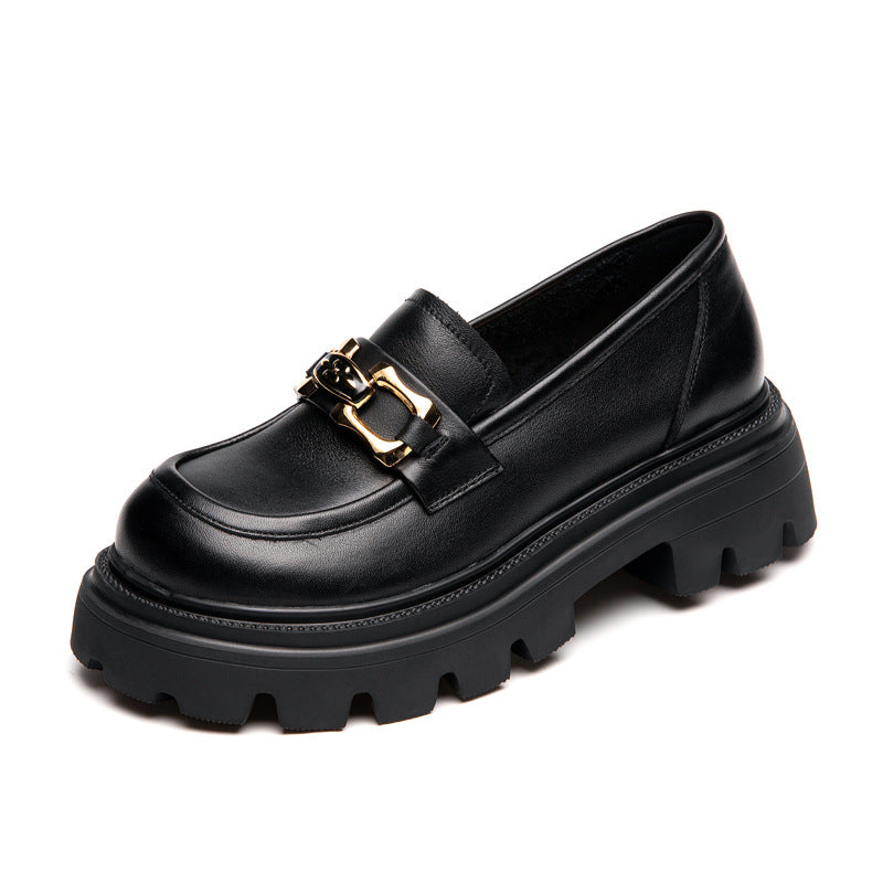 Women Retro Casual Cowhide Lug Sole Loafers Newgew Shoes