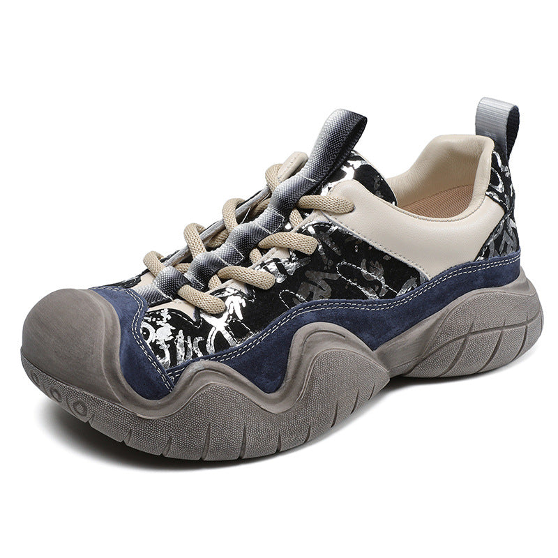 Women Color Matching Leather Casual Hiking Shoes Newgew Shoes