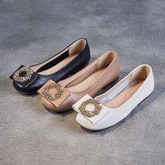 Women Soft Leather Crystal Casual Flats Newgew Shoes