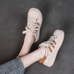 Women Fashion Leather Shell Toe Casual Sneakers Newgew Shoes