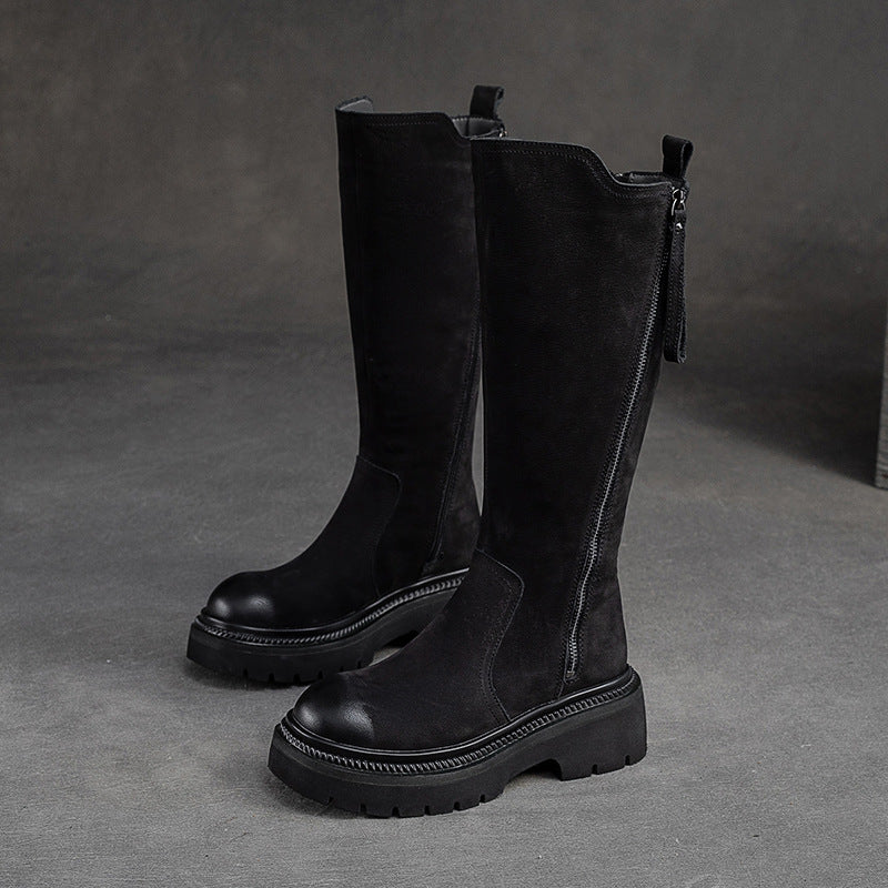 Women Retro Leather Minimalist Winter Riding Boots Newgew Shoes