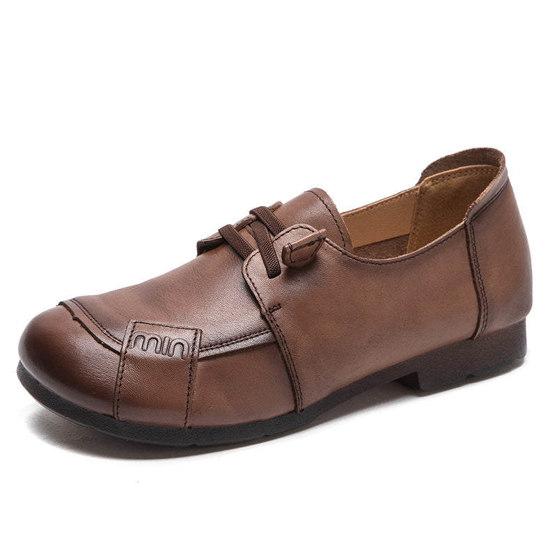 Women Retro Minimalist Leather Soft Flat Casual Shoes Newgew Shoes