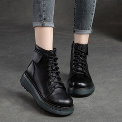 Women Retro Soft Leather Platform Boots Newgew Shoes