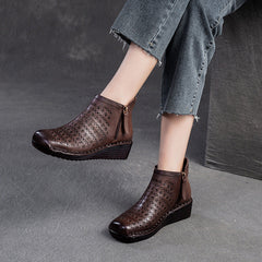 Women Minimalist Hollow Leather Casual Ankle Boots Newgew Shoes