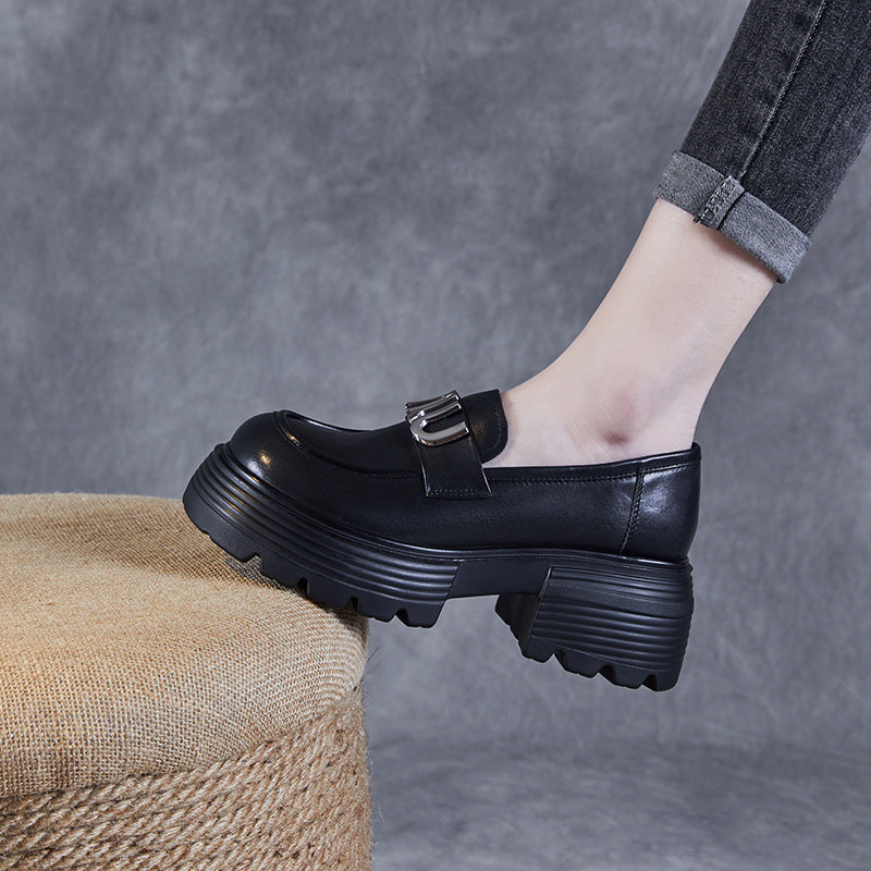 Women Minimalist Leather Chunky Platform Loafers Newgew Shoes