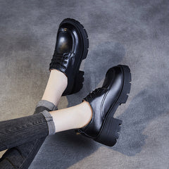 Women Casual Leather Platform Lace-up Loafers Newgew Shoes