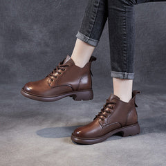 Women Minimalist Retro Leather Lace Up Ankle Boots Newgew Shoes