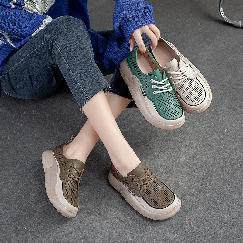 Women Fashion Breathable Hollow Leather Casual Shoes Newgew Shoes