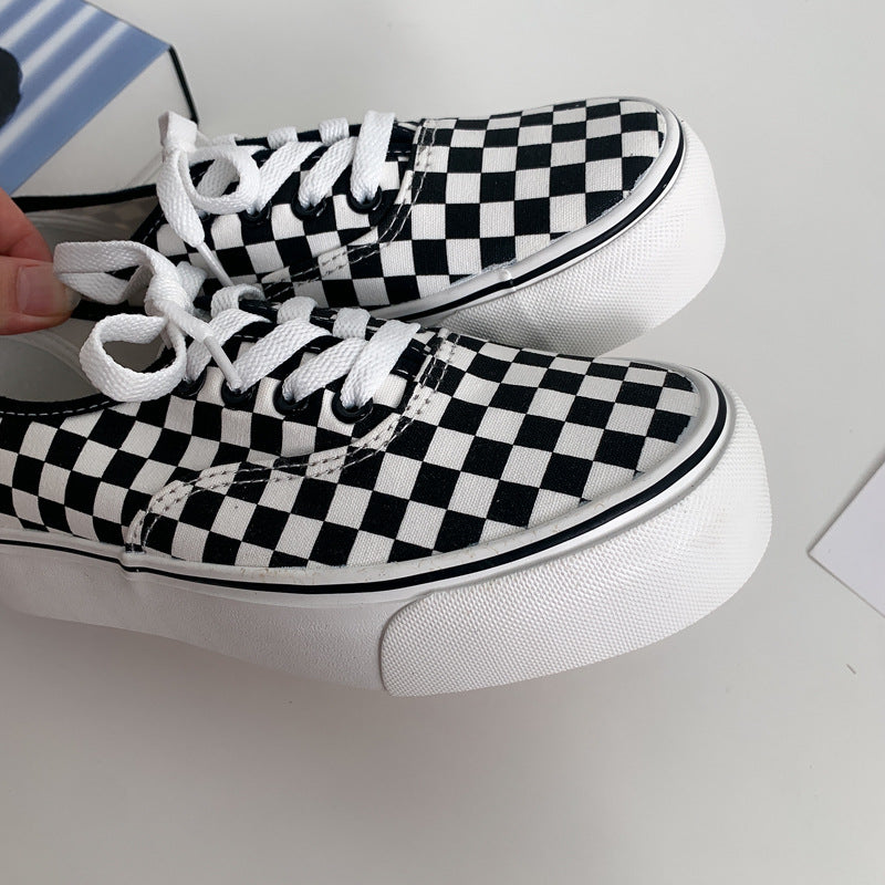 Elegant Innovative Platform Chessboard Plaid Female Canvas Shoes Newgew