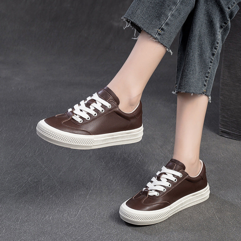 Women Leather Flat Low Top Casual Shoes Newgew Shoes