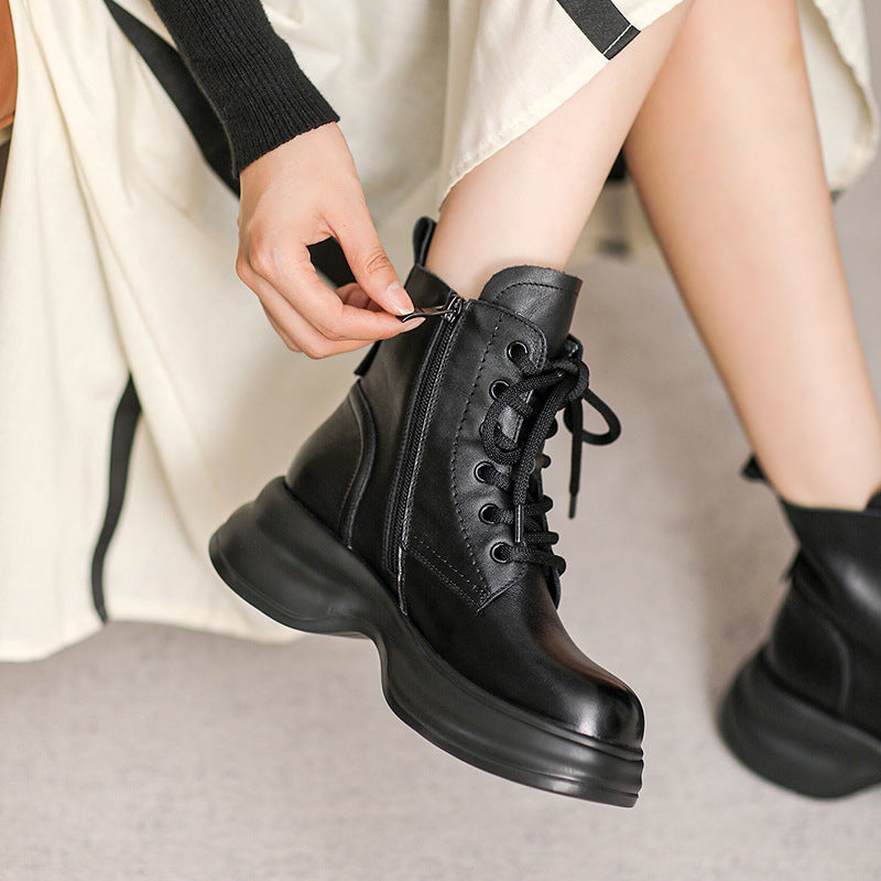 Women Retro Minimalist Leather Thick Soled Boots Newgew Shoes