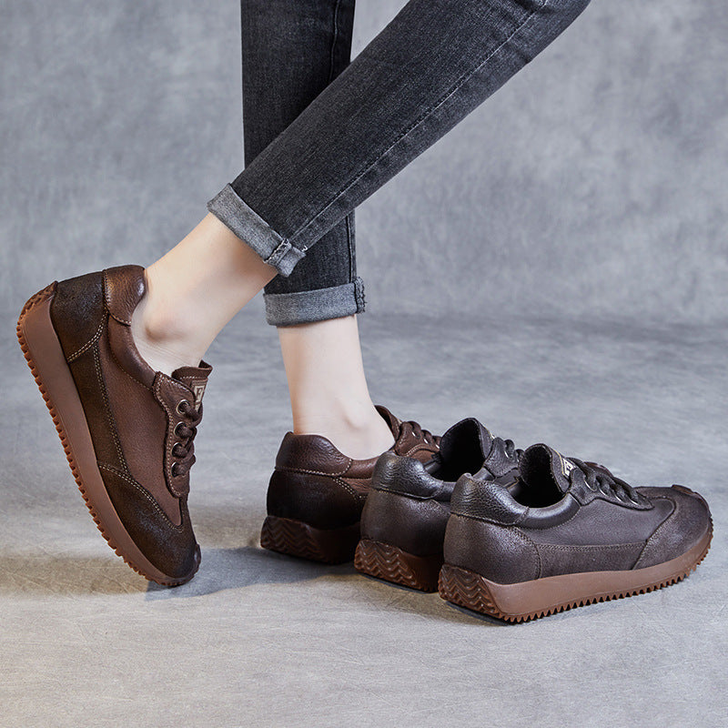 Women Retro Patchwork Leather Casual Shoes Newgew Shoes