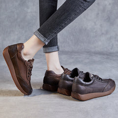 Women Retro Patchwork Leather Casual Shoes Newgew Shoes