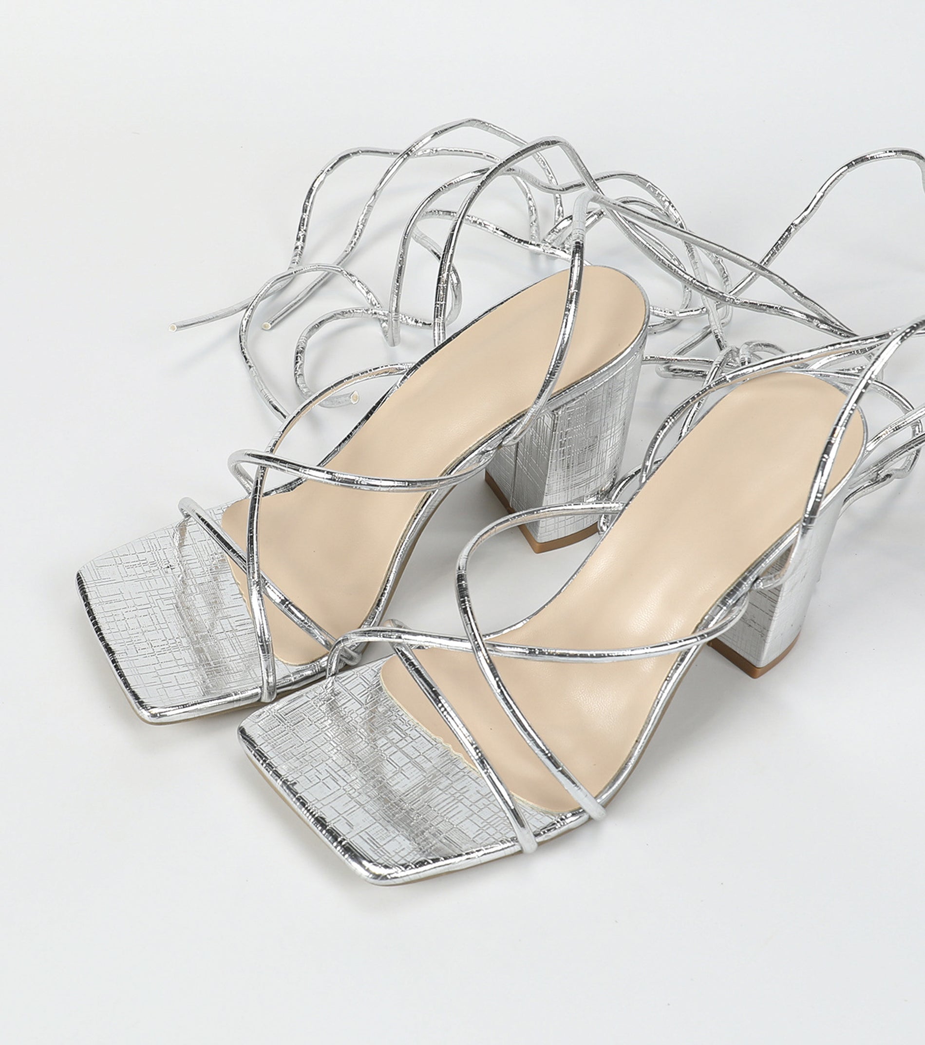 Glamour Nights Chrome Lace-Up Heels Newgew