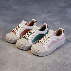 Women Casual Patchwork Breathable Leather Shoes Newgew Shoes
