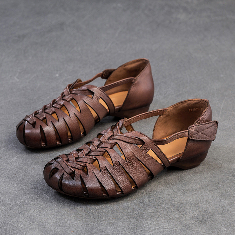 Women Retro Plaited Leather Flat Casual Sandals Newgew Shoes