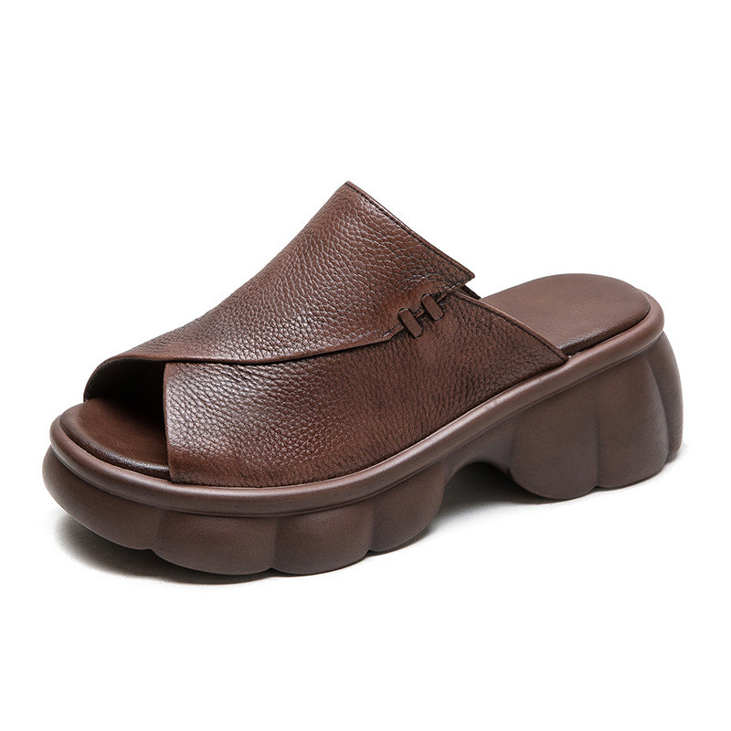 Women Minimalist Casual Leather Platform Slides Sandals Newgew Shoes