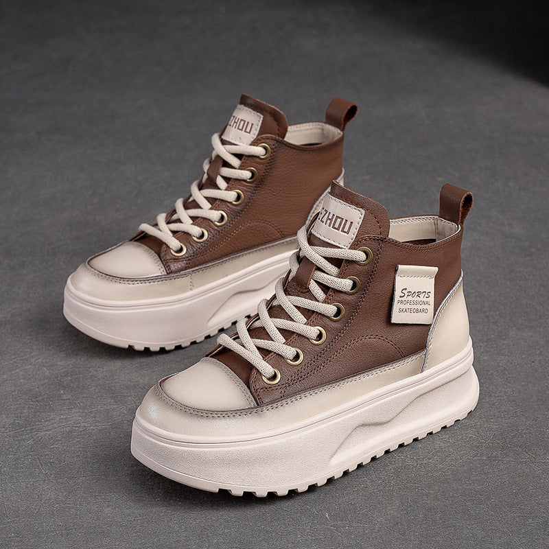 Women Fashion Leather Thick Soled High Top Skate Shoes Newgew Shoes