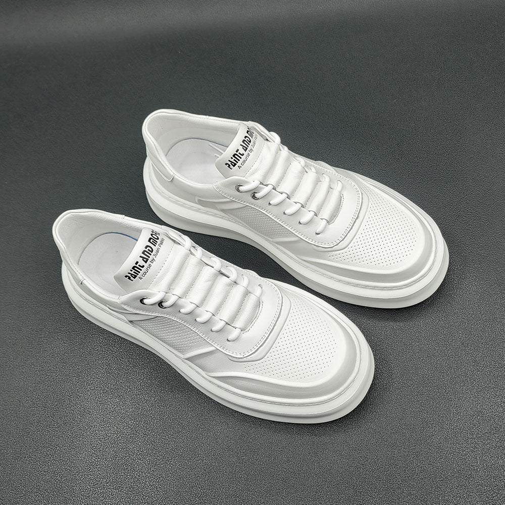 Men Casual Breathable Pure White Leather Sneakers Newgew Shoes