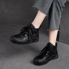 Women Retro Minimalist Leather Flat Ankle Boots Newgew Shoes