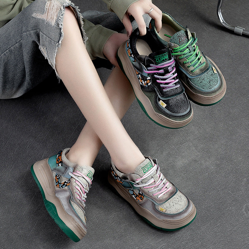 Women Fashion Patchwork Leather Stylish Casual Shoes Newgew Shoes
