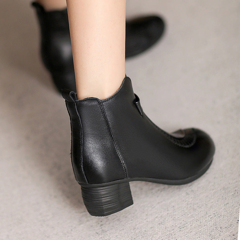 Women Casual Vintage Leather Chunky Heel Ankle Boots Newgew Shoes