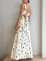 Fashionable Personalized Graffiti Suspender Backless Maxi Dress Newgew Dresses