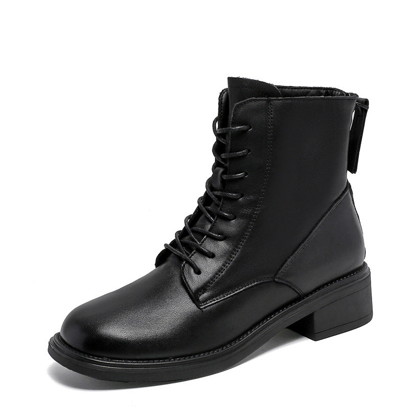 Women Retro Minimalist Leather Back Zipper Boots Newgew Shoes