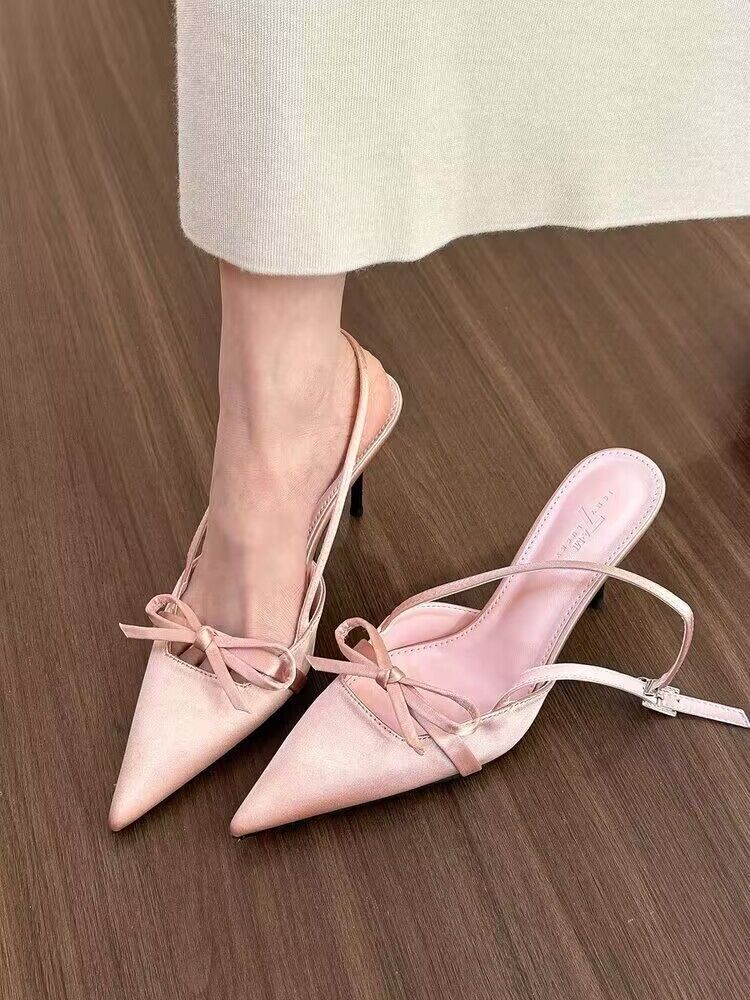 NewPointed Head Thin Heel Butterfly Knot High Heeled Sandals Newgew