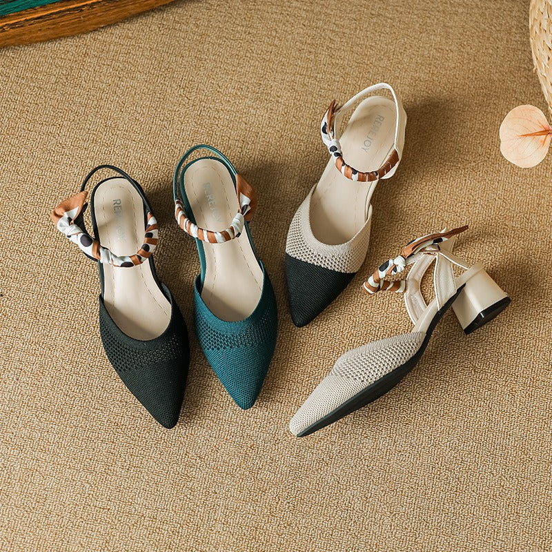 Ribbon Pointed Toe Woven High Heels newgew