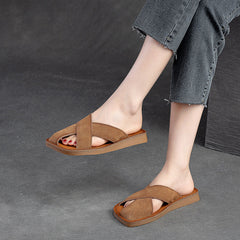 Women Retro Leather Flat Casual Slides Newgew Shoes