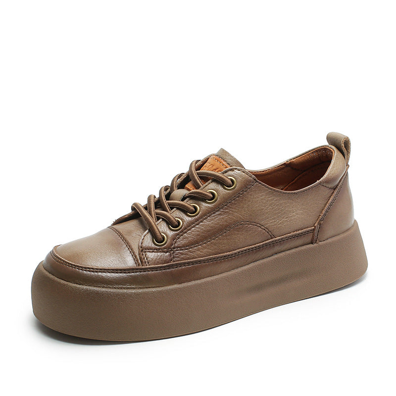 Women Retro Leather Flat Thick Soled Casual Shoes Newgew Shoes