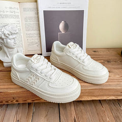 Women's White Thick-soled Fashionable Versatile Niche Comfortable Canvas Shoes Newgew