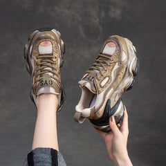 Women Retro Leather Casual Platform Dad Shoes Newgew Shoes