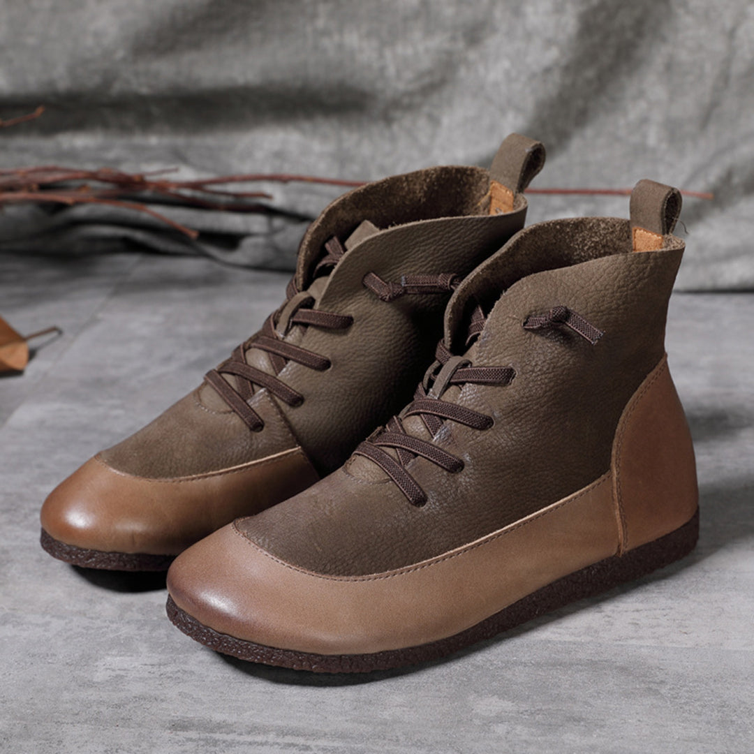 Retro Spliced Flat Leather Boots Newgew Shoes