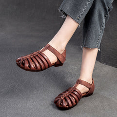 Women Retro Handmade Leather Flat Summer Sandals Newgew Shoes