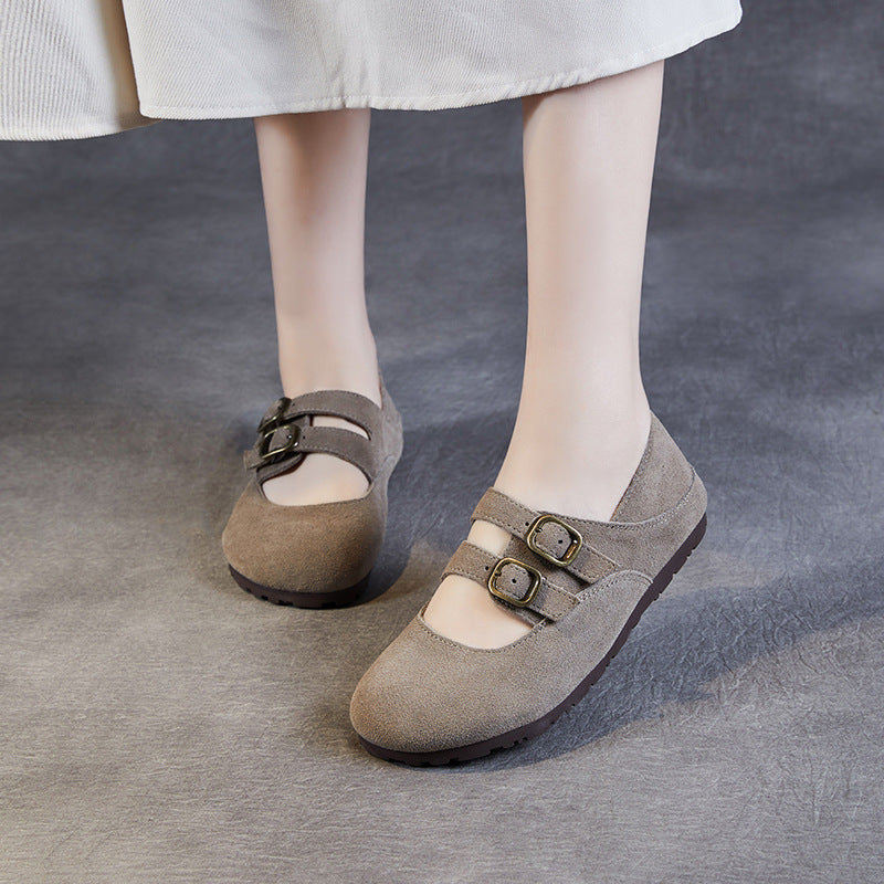 Women Retro Suede Buckle Soft Flats Newgew Shoes