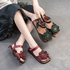 Women Retro Ethnic Casual Leather Summer Sandals Newgew Shoes