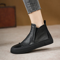 Women Retro Minimalist Leather Flat Ankle Boots Newgew Shoes