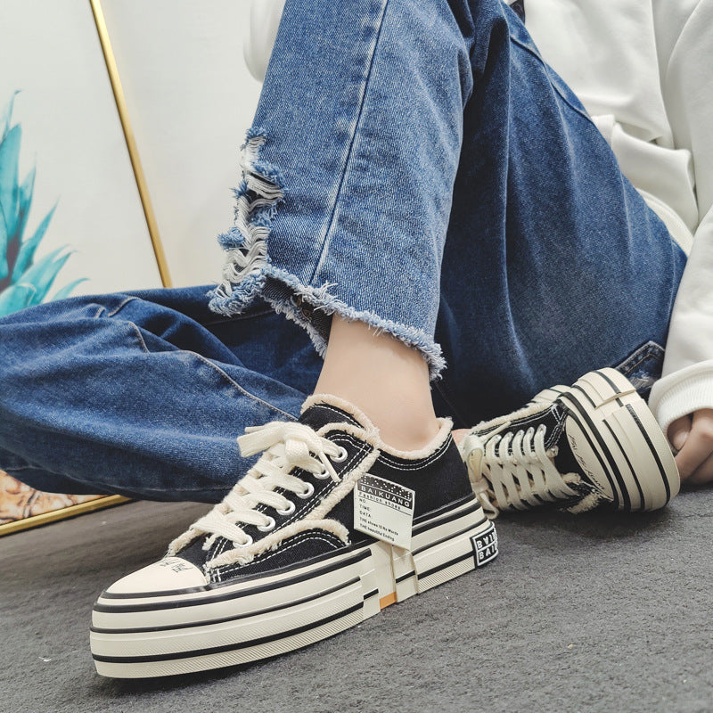 Women's & Men's Beggar Vulcanized Thick Sole Height Increasing Low Canvas Shoes Newgew