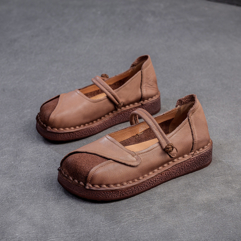 Women Retro Patchwork Leather Flat Casual Shoes Newgew Shoes